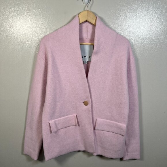 Anthropologie NVLT Knit Relaxed Blazer Jacket Size Small Pink Work Office Soft - Picture 2 of 12